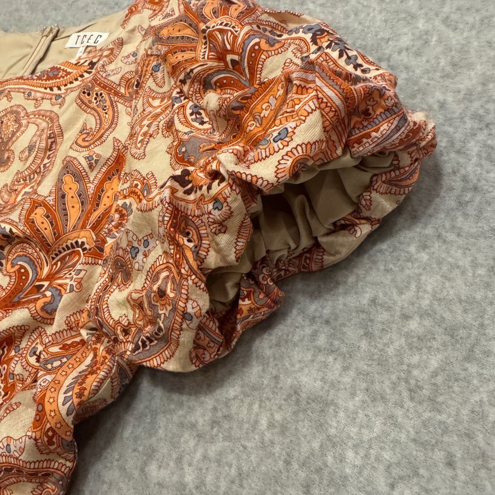 NEW TCEC Avara Coley Dress Paisley Puff Sleeve Mini Pom Pom Trim Womens L - Picture 8 of 13